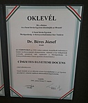 Oklevél - címzetes egyetemi docens