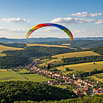 Siklóernyős starthely a Mókus-hegyen (AI generated)